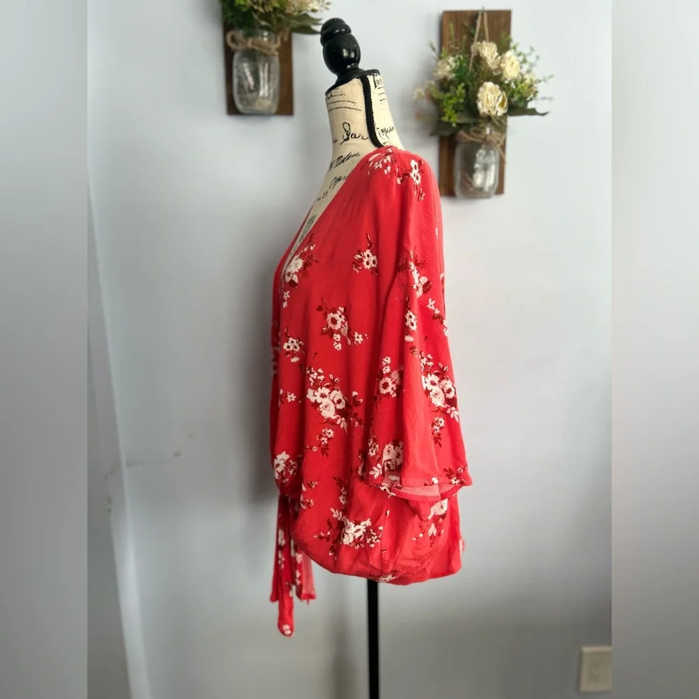 Mauby Floral print knotted blouse bohemian festival hippie relaxed‎ fit - Picture 8 of 11